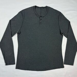 Lululemon Mens Soft Jersey Henley Shirt Sz Medium Grey Long Sleeve B3